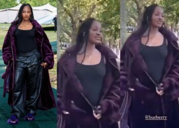 “It’s either Drake or Wizkid” Singer Tems sparks pregnancy rumors as she attends fashion show in London (Video)