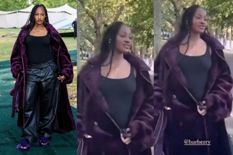 “It’s either Drake or Wizkid” Singer Tems sparks pregnancy rumors as she attends fashion show in London (Video)
